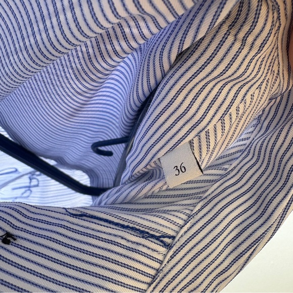 Sandro Bleu Ciel Mini Shirt Dress Pinstripes Sequins Blue White - Picture 5 of 14